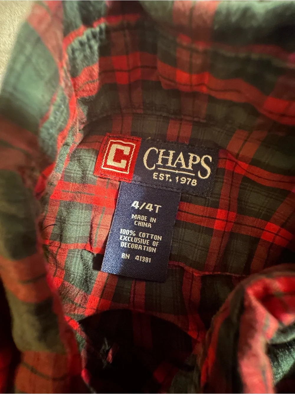 Chaps Toddler Boys Red & Green Plaid Button-Down Shirt Size 4T